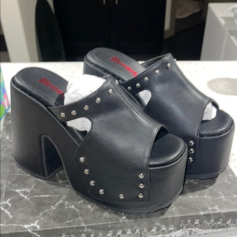 Demonia Black Studded Platform Sandals